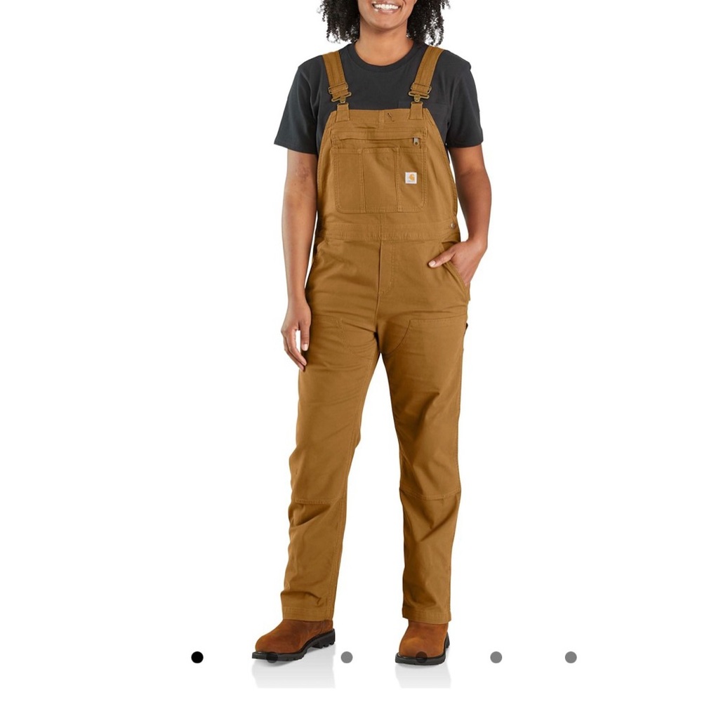 NWT Carhartt rugged flex canvas bib overall women small short brown